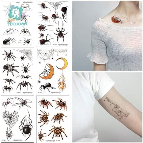 Rocooart Halloween Style Temporary Tattoo 3D Scary Spider Women Body Art Fake Taty Water Transfer Realistic Tattoo Sticker