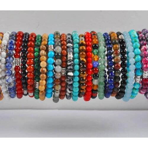 Handmade Stretch Bracelet For Women Girls 6mm Round Bead Natural Pink Crystal Quartz Lapis Carnelian Opal Red Garnet Bangle 1Pcs