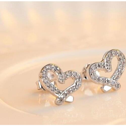 S925 Silver Needle Hollow Heart-shaped Earrings Female Korean Temperament Mini Zircon Earrings Sweet Ear Party Jewelry for Women