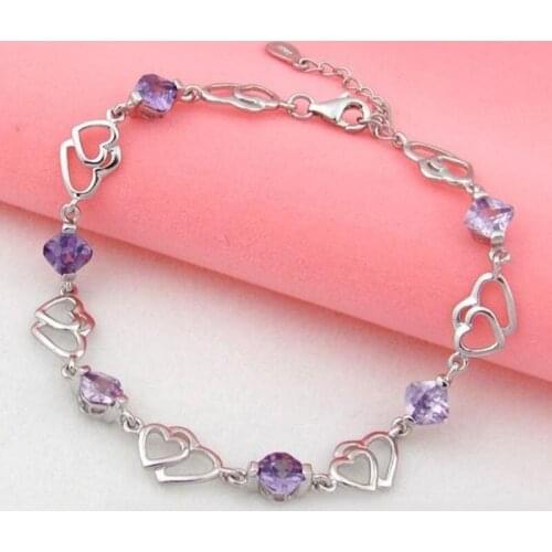 Silver Plated Bracelet Crystal Heart Bracelet Korean Zircon Charms Bracelets For Women Heart With Heart Bracelets & Bangles M196