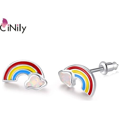 CiNily White Gold Plated for Girls Exquisite rainbow stud earrings for girls Jewelry