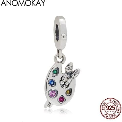 Anomokay Colorful Crystal Artists Palette Charm Pendant fit Bracelet Necklace S925 Silver Novelty Beads Jewelry Accessories