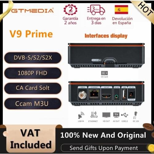 GTMEDIA V9 Prime Satellite Receiver New TV BOX Upgrade By GT V9 Super Support H.265 DVB-S2 Ccam built WiFi TV Box Stock In Spain