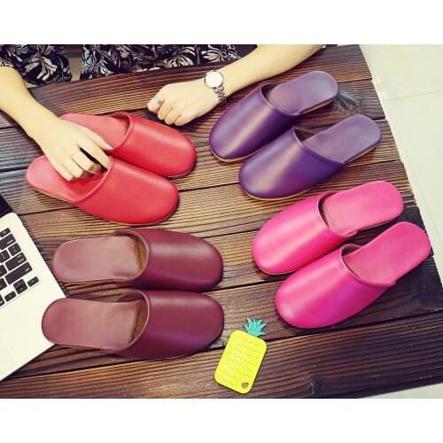 PU Leather Couples Spring/Autumn Indoor Slippers Anti-Slip Men&Women Home Slippers Soft Casual Household Shoes