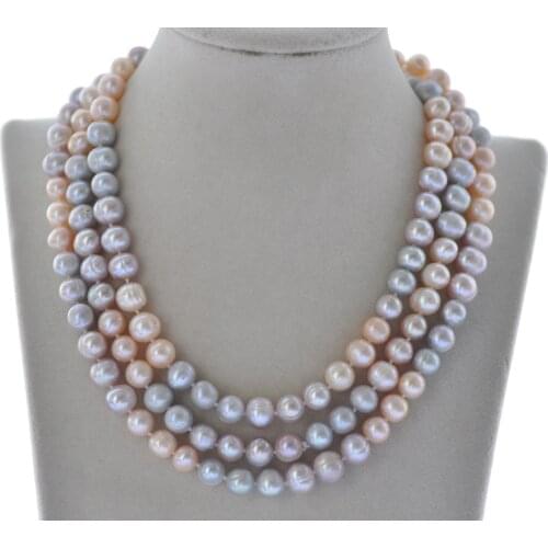 Z10238 50" 10mm Pink Lavender Gray Round Freshwater Pearl Necklace
