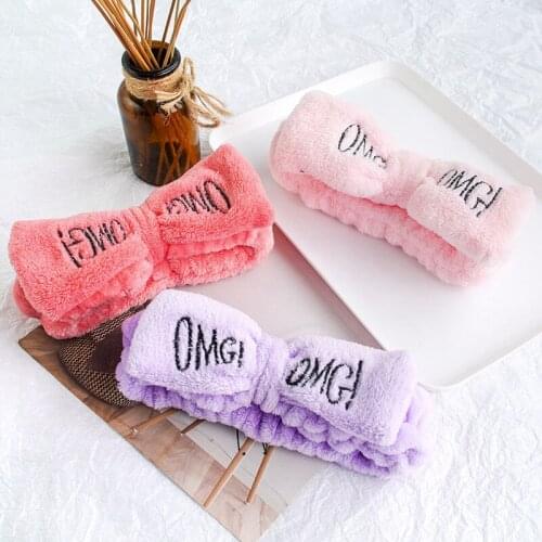 Girls Headband Head Wear Hair Turban OMG Letter Coral Fleece Bow Hairbands for Women Face Washing Hair Accessories