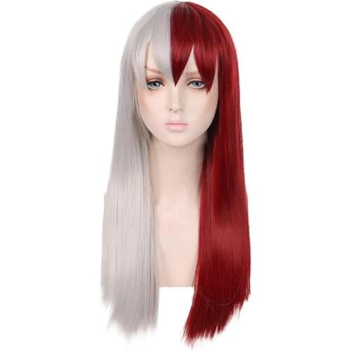 Anime My Hero Academia Todoroki Shoto red and white two-color female wig cosplay gothic style wig