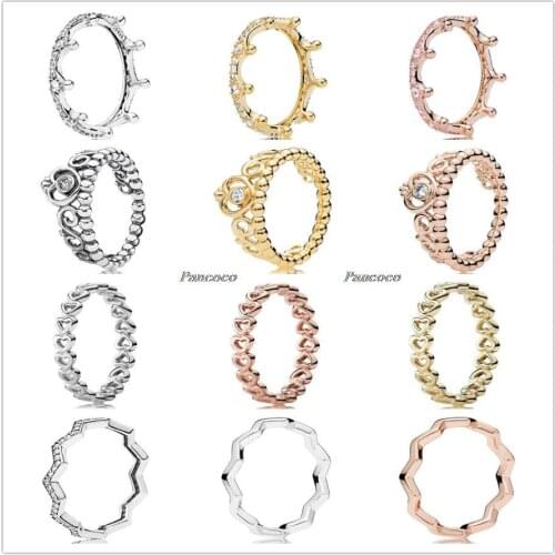 Authentic 925 Sterling Silver Princess Tiara Royal Crown Rings For Women Wedding Party Europe Fashion Jewelry
