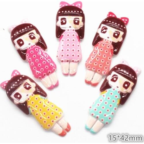 10pcs Kawaii Cartoon Girl Miniature Flatback Cabochon Art Supply DIY Craft Scrapbooking,15*42mm