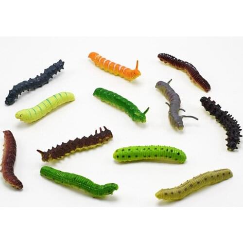 12 Pcs Multi-Color Plastic Caterpillars Models Lovely Wiggly Bugs Tricky Worms Gags & Practical Jokes Halloween Gift Kids Toys