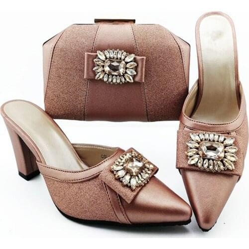 African Rhinestone Woman Shoes And Bag Set Summer Fashion Square Heels 9CM Shoes And Bags Set For Wedding Party