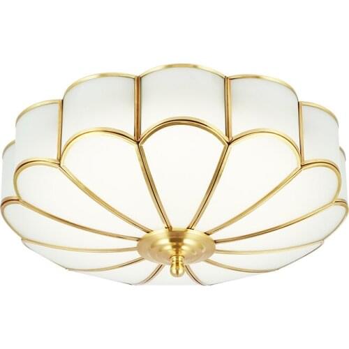 American Vintage Copper Ceiling Lamp Frosted Glass Lampshade Simple Foyer Bedroom Corridor Indoor Decor Ceiling Mounted Lights