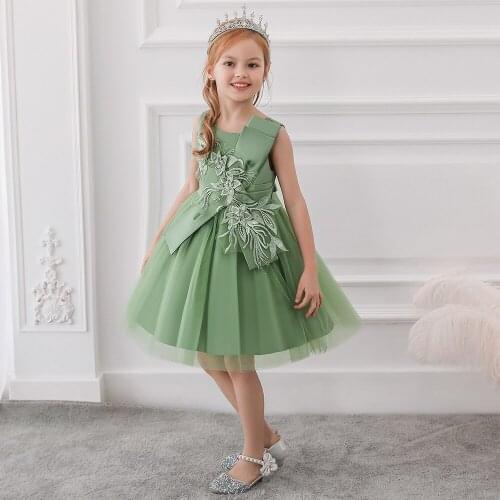 Appliques Girls Princess Communion Children Pageant Party Wedding Evening Infant Summer Dresses Vestidos Prom Kids Baby Clothes