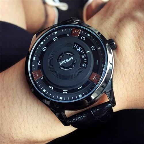MEGIR Simple Style Fashion Men Quartz Watch Luxury Creative Leather Band Waterproof Casual Mens Watches Relogio Masculino