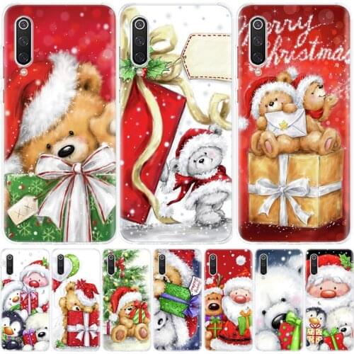 Happy Christmas Cute Bear Gift Phone Case for Xiaomi Note 10 Mi 11 9 8 CC9 5X 6X A1 A2 A3 9T 10T Lite Pro Poco F1 X3 NFC F3 Cove