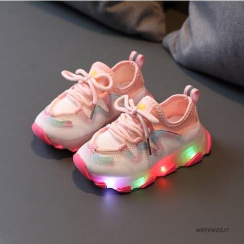 Kids Shoes for Boys Baby Toddler Sneakers Fashion Boutique Mesh Breathable Lace Up Soft LED Shoes Children Girls Sports Shoes
