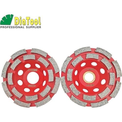 DIATOOL 2Pcs Dia 4"/100MM Professional Welded Diamond Double Row Grinding Cup Wheel For Concrete, 4 Inch Grinding Discs