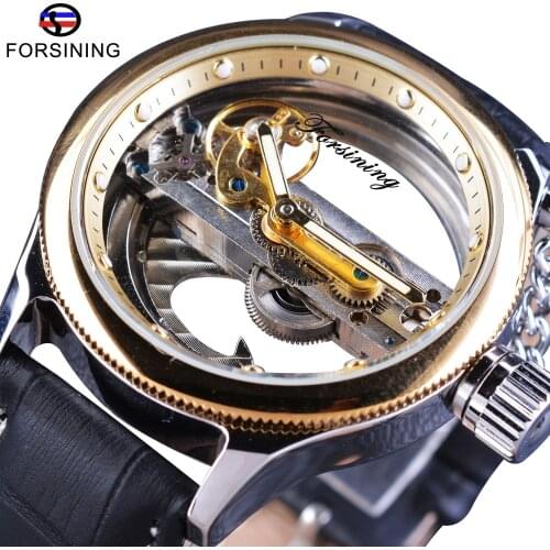 Forsining Automatic Self-wind Watch Top Luxury Mechanical Wristwatch Steampunk Sport Watch Genuine Leather Waterproof Clock Men