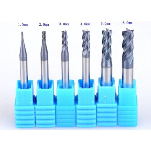 6Pcs HRC45 1-6mm Four Flutes Micro Solid Carbide Face End Mill CNC Milling Cutter Bits For Steel Milling
