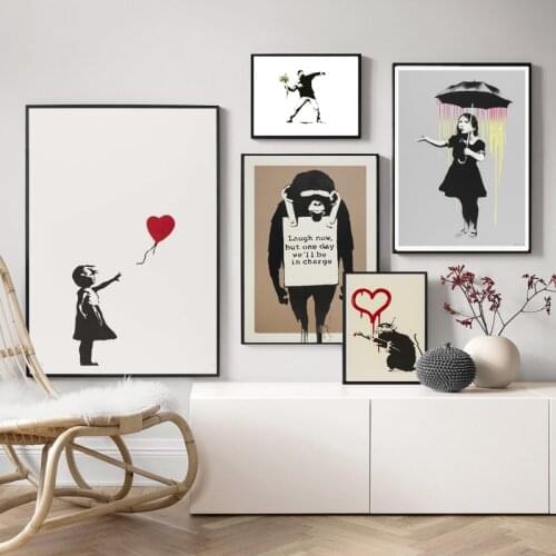 Graffiti Street Art Prints on Canvas Girl with Balloon Poster Wall Painting Decorative Picture for Living Room Home Decor