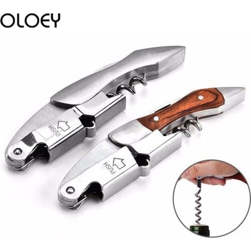 OLOEY Kitchen Wine Bottle Opener 1pc Screw Corkscrew Openers Multi-Function Knife Stainless Steel Solid Wood Bottles Open Gadget