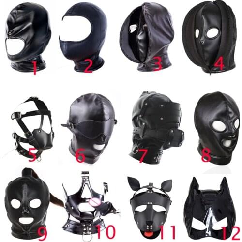 Leather Padded Hood Mask Blindfold,Head Harness Restraint Mask,BDSM Bondage Gimp With Ball Gag,Fetish Cosplay Sex Toy For Couple