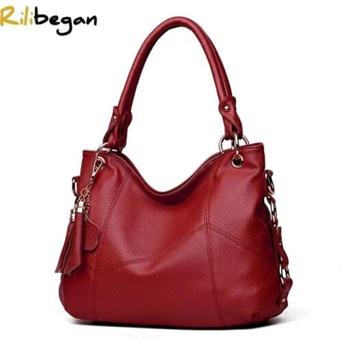 Fashion Leather PU Shoulder Bag Women Tassel Style Women Handbag Casual Soft Handle Crossbody Bag Vintage Ladies Tote Bag