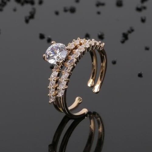 Trendy 2 Pieces Wedding Ring Set Fashion Copper Ladylike Clear Zircon Elegant Rings Best Gift for Girl