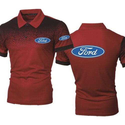 Casual Trend Mens POLO shirt Ford Car Logo printing Summer Gradient Cotton High Quality lapelNeck Mens short sleeve