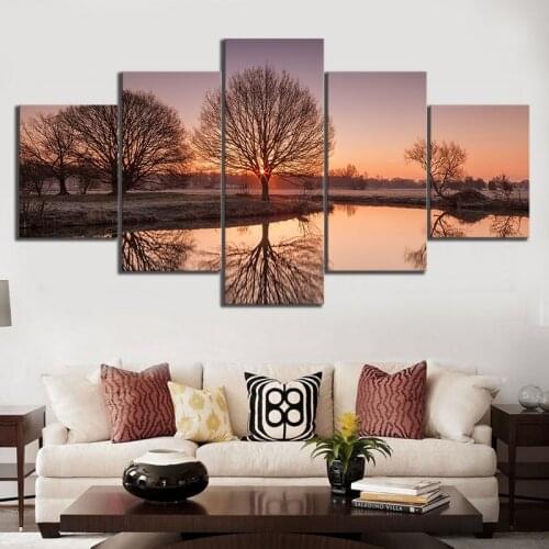 Canvas HD Wall Art 5 Panel Sunrise Print Posters Landscape Painting Modern Classic Modular Picture Living Room Home Decor