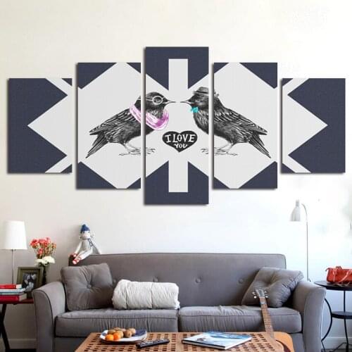 Wall Art Poster Hd Print Canvas Painting Abstract Animal Couple Bird Modular Mural Five Piece Set Home Decor Bedroom Frameless