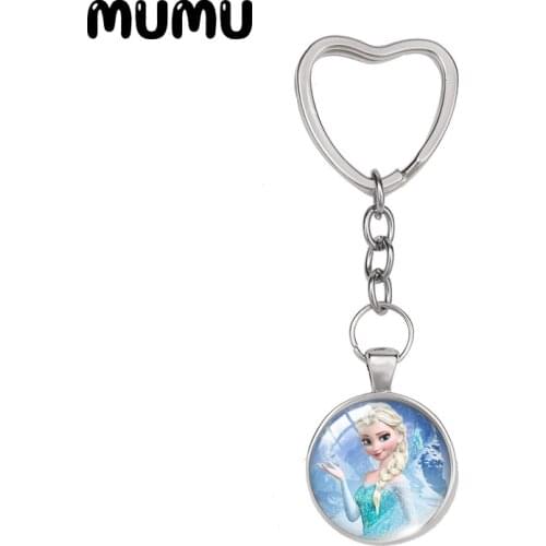 2021 New Princess Elsa Heart Keyring Anna Olaf Keychain Glass Dome Cabochon Jewelry Gifts Children