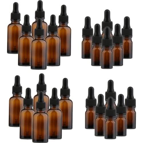 Packs Of 24 Brown Amber Glass Refill Liquid Bottles +Glass Eye Dropper 10ml+30ml