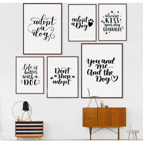 Love Dog Poster Canvas Painting Prints , Life Is Better With A Dog Friend Picture Love Animals Quote Wall Art Decoration