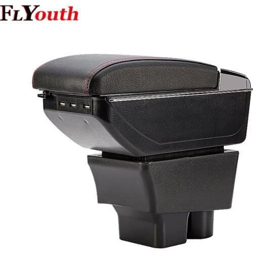 For Skoda Fabia Fabia 2 2009-2014 Car Armrest Box USB Charging Heighten Double Layer Central Store Content Cup Holder Ashtray