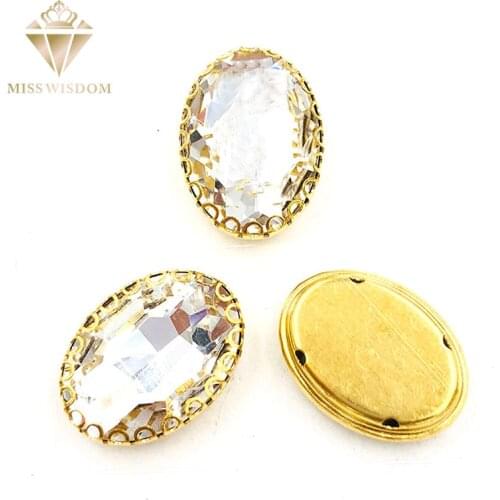 6X10/10X14/10X14/13x18mm clear white glass crystal sew on rhinestones oval gold bottom lacy shape claws Diy clothing accessories