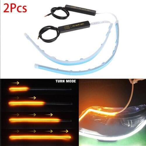 2pcs 30/45/60mm Ultra Thin Double Color Car Soft Tube LED Strip DRL Flowing Turn Signal Lamp Daytime Running Strip