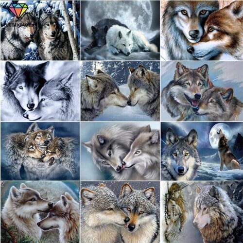 XUEQIXIAOZU 5D Diamond Painting Wolf Mosaic Cross Stitch Full Square Diamond Embroidery Animals Diamond Setting Home Decor Art