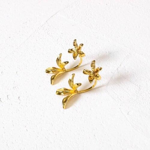 Women designer floral style earrings real gold plated, shiny and high quality epoxy glaze process for you
