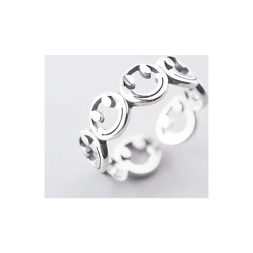 Sole Memory Retro Thai Silver Happy Smiley Creative 925 Sterling Silver Female Resizable Opening Rings SRI548