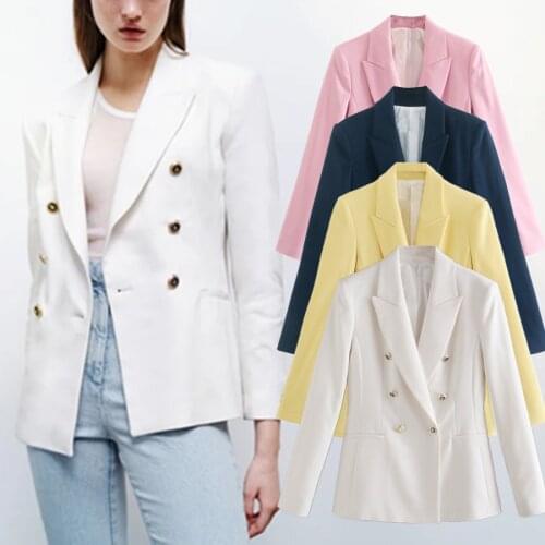 Jenny&Dave Women Blazers England Style High Street Fashion Double Breasted Solid Casual Blazer Women Blazer Mujer And Jackets