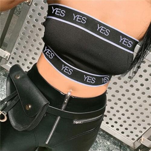 Women Sexy Letter Tube Tops Vest Casual Strapless Off Shoulder Tank Tops Fashion Hip Hop Punk Style Stretch Bandeau Top
