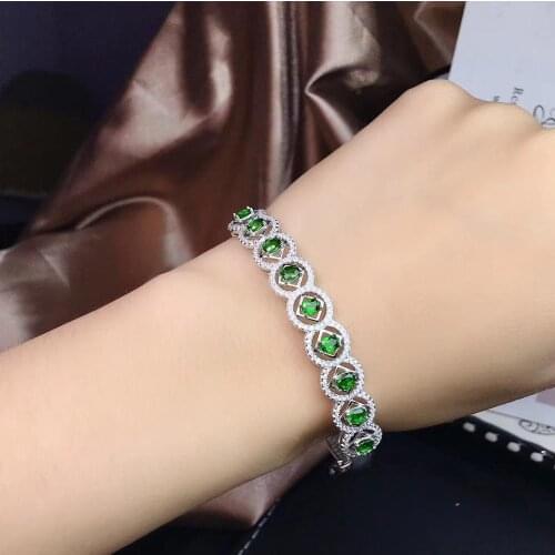Fashion Square round Natural green diopside Bangles Natural gemstone Bangles S925 silver bracelet women party gift fine jewelry