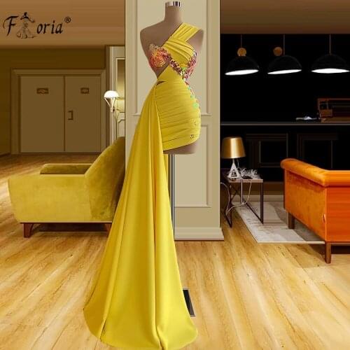 Robe De Soiree 2021 Yellow Satin Prom Gowns Short African Black Girl Mini Cocktai Dress For Celebrity Dresses Party Club Wear