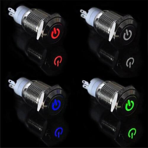 12V LED Push Button Switch Latching 16mm Power Ring Aluminum Alloy
