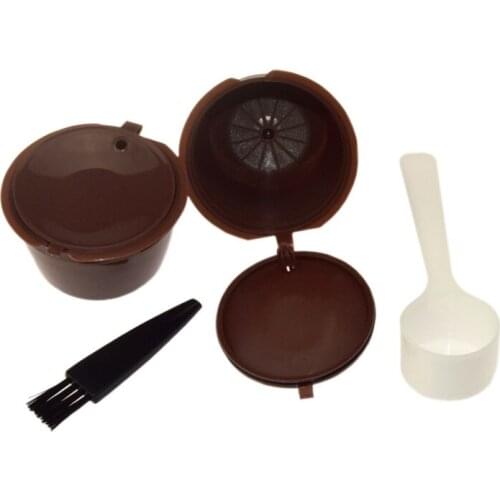 2pcs Coffee Filter Basket Capsules Reusable Refillable Nescafe Capsule Cup Cafeteira Dolce Gusto Coffee Capsule Caps Spoon Brush