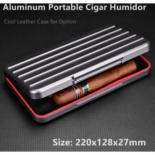 220x128x27mm Lightweight Aluminum Portable Cigar Humidor Sealed Wet Lock Cigar Case Black Cigarettes Box Optional Leather Case