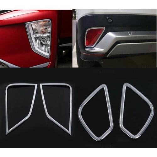 4PCS Chrome Front Rear Reflector Fog Light Lamp Cover Trim Fog light Bumper Molding For Mitsubishi Eclipse Cross 2017 2018 2019