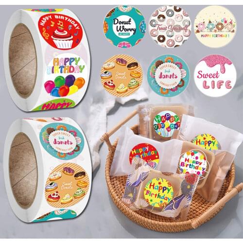 500pcs Happy Birthday Sticker Cartoon Paper Stickers Package Sealing Labels Birthday Party Baby Shower Candy Cake Gift Box Decor