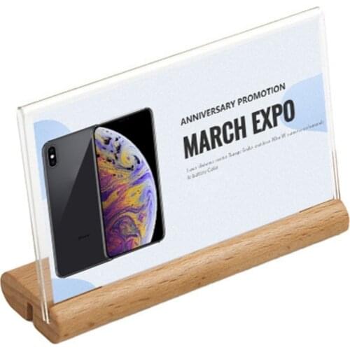 100x100mm Acrylic Sign Beech Material Slant Table Menu Product Price Flyer Display Name Card Holder Stand
